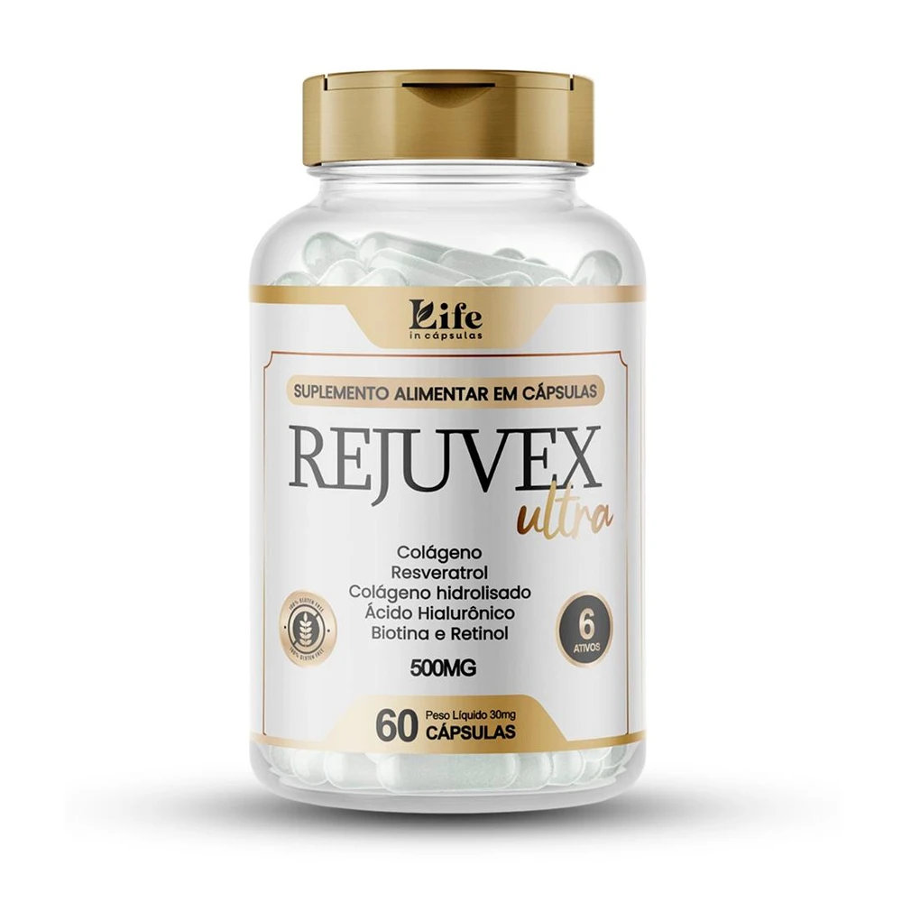 Embalagem de Rejuvex Ultra, da Life In, para identificação do produto.