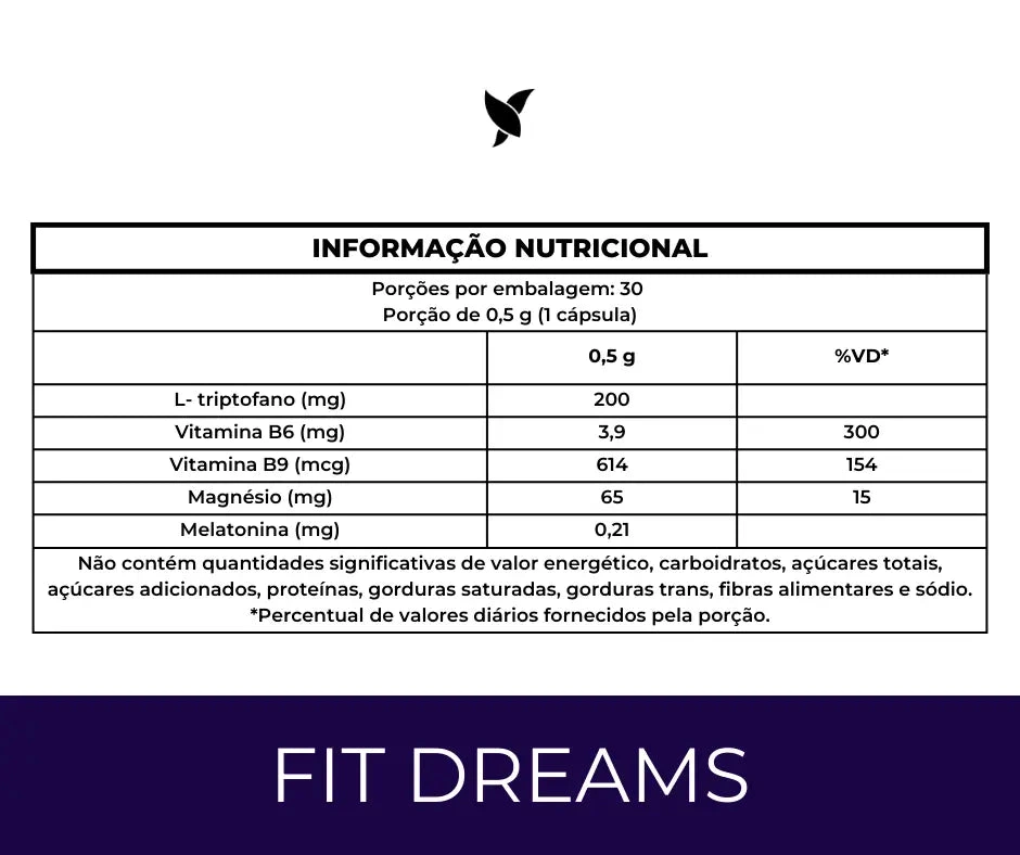 Tabela nutricional de Fit Dreams divulgada pela Always Fit.
