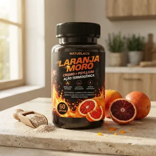 Embalagem de Laranja Moro, da NatuBlack, para identificação do produto.