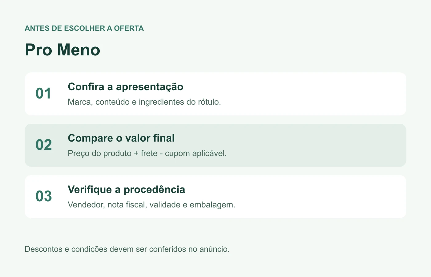 Como comparar a oferta de Pro Meno: apresentação, valor final e procedência.