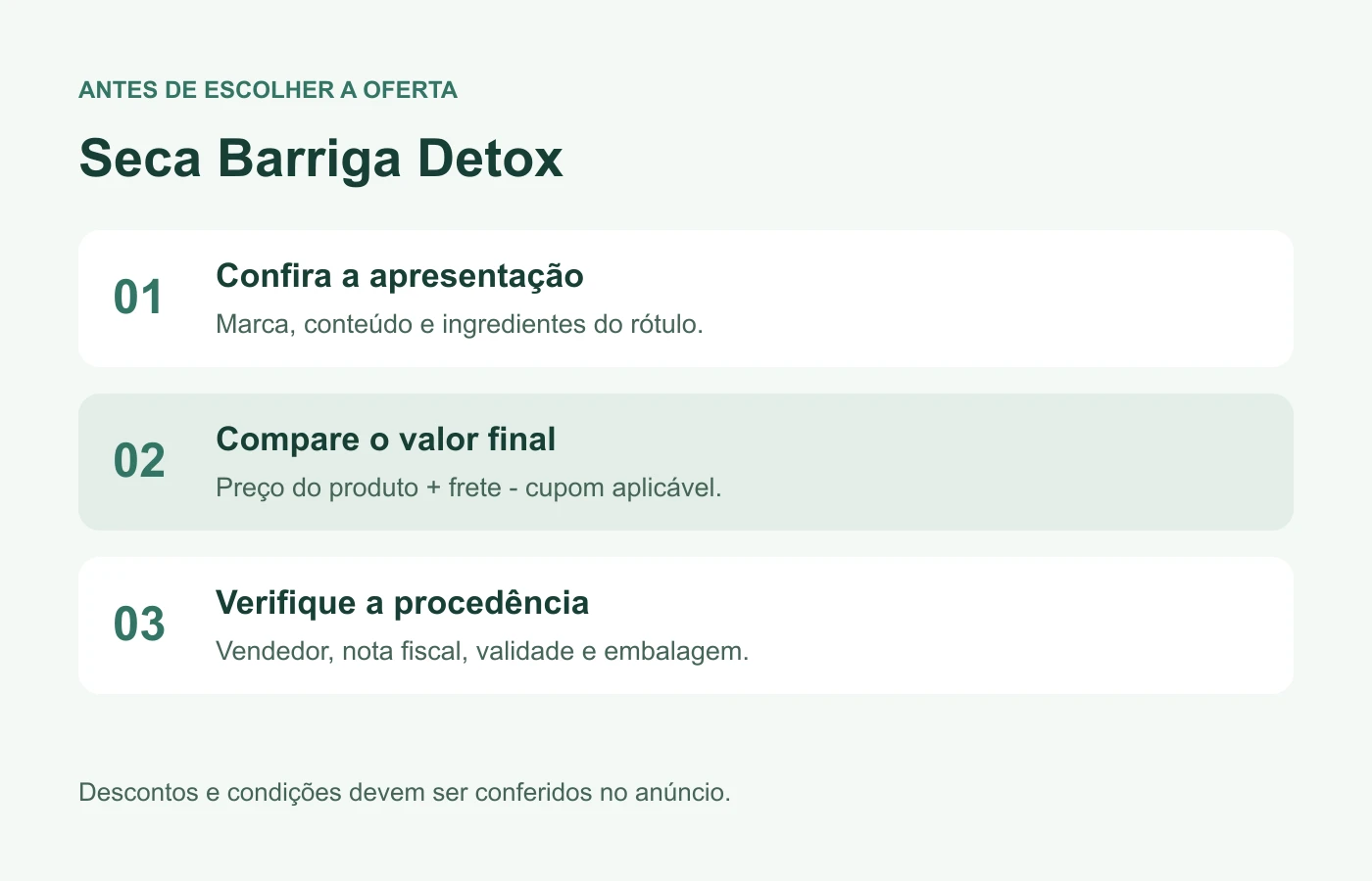 Como comparar a oferta de Seca Barriga Detox: apresentação, valor final e procedência.